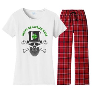 Happy St Patrick's Day Skull Holiday Women's Flannel Pajama Set