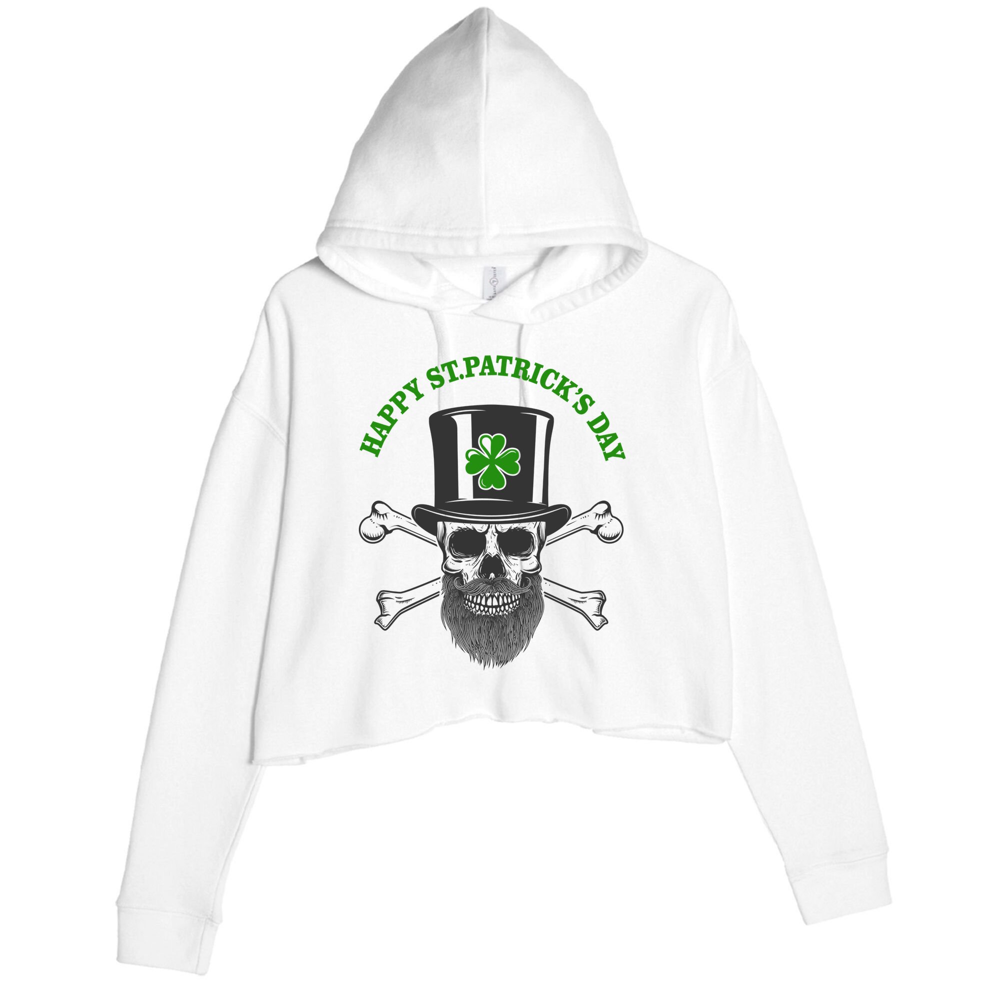 Happy St Patrick's Day Skull Holiday Crop Fleece Hoodie