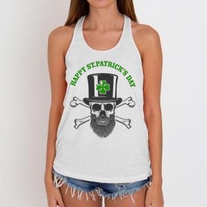 Happy St Patrick's Day Skull Holiday Women's Knotted Racerback Tank