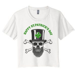 Happy St Patrick's Day Skull Holiday Women's Crop Top Tee