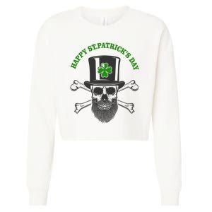 Happy St Patrick's Day Skull Holiday Cropped Pullover Crew