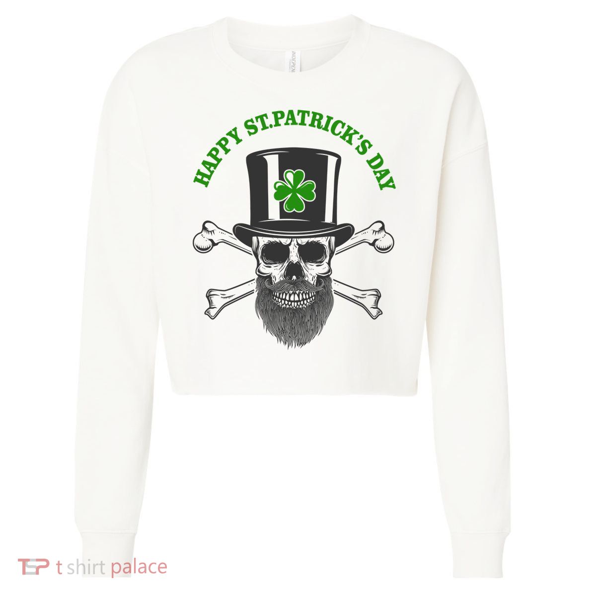Happy St Patrick's Day Skull Holiday Cropped Pullover Crew