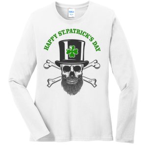 Happy St Patrick's Day Skull Holiday Ladies Long Sleeve Shirt