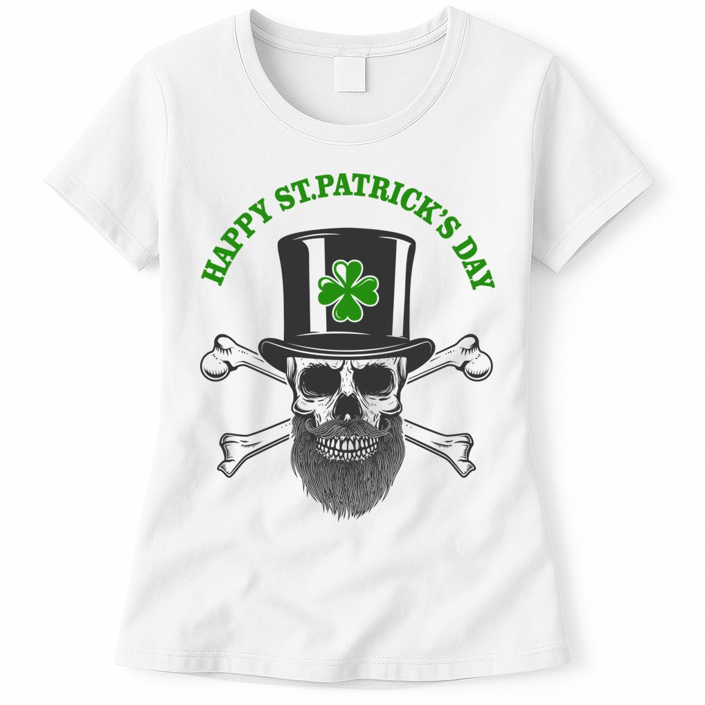 Happy St Patrick's Day Skull Holiday Womens T-Shirt