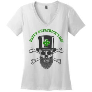 Happy St Patrick's Day Skull Holiday Women's V-Neck T-Shirt