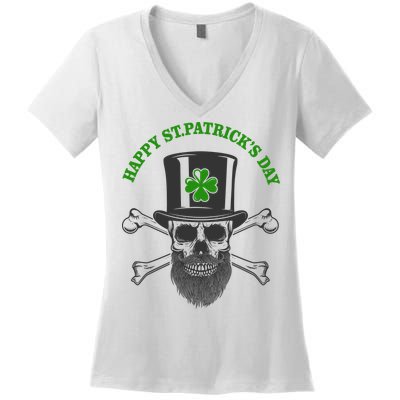 Happy St Patrick's Day Skull Holiday Women's V-Neck T-Shirt