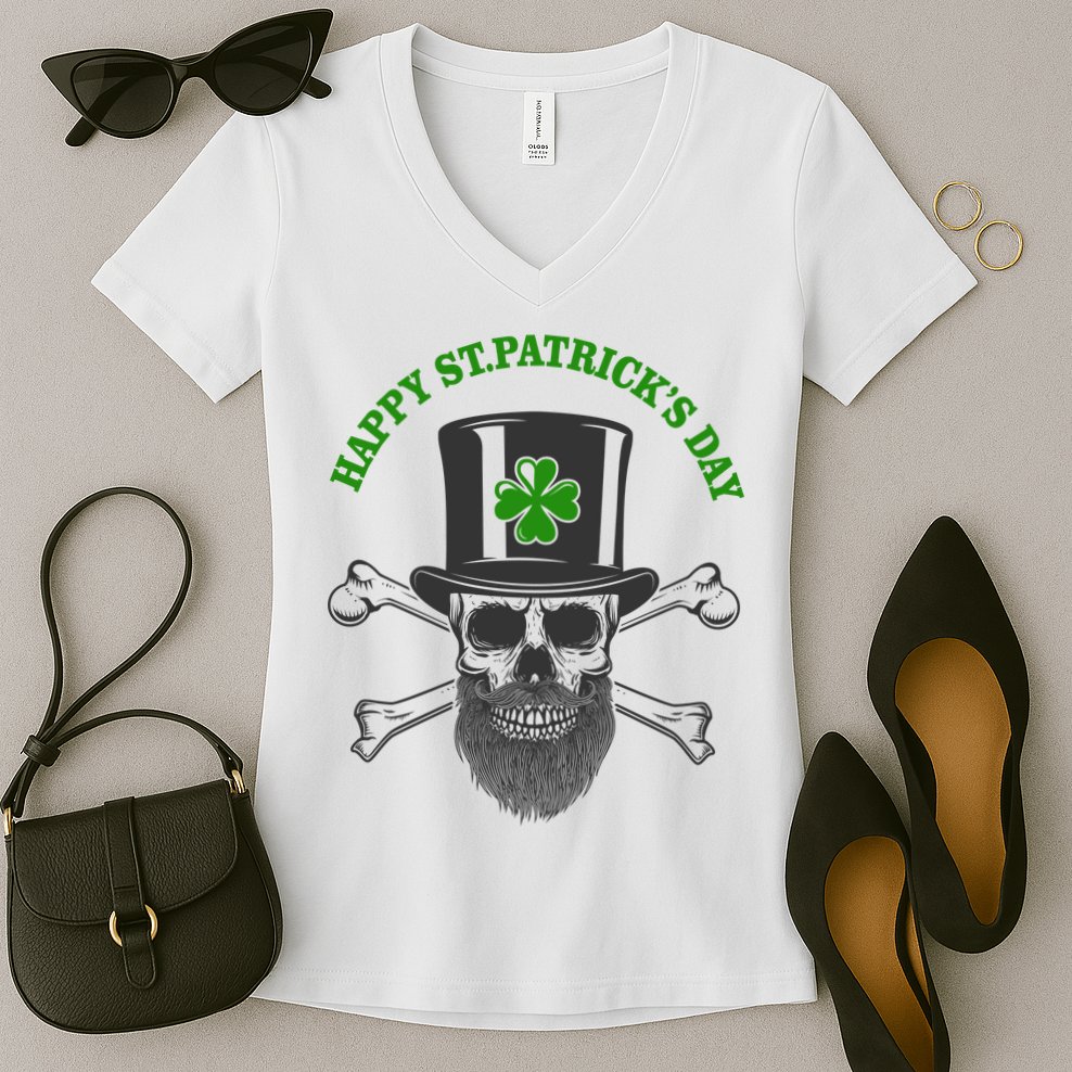 Happy St Patrick's Day Skull Holiday Women's V-Neck T-Shirt