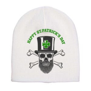 Happy St Patrick's Day Skull Holiday Short Acrylic Beanie