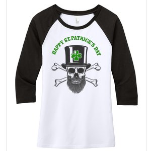 Happy St Patrick's Day Skull Holiday Women's Tri-Blend 3/4-Sleeve Raglan Shirt