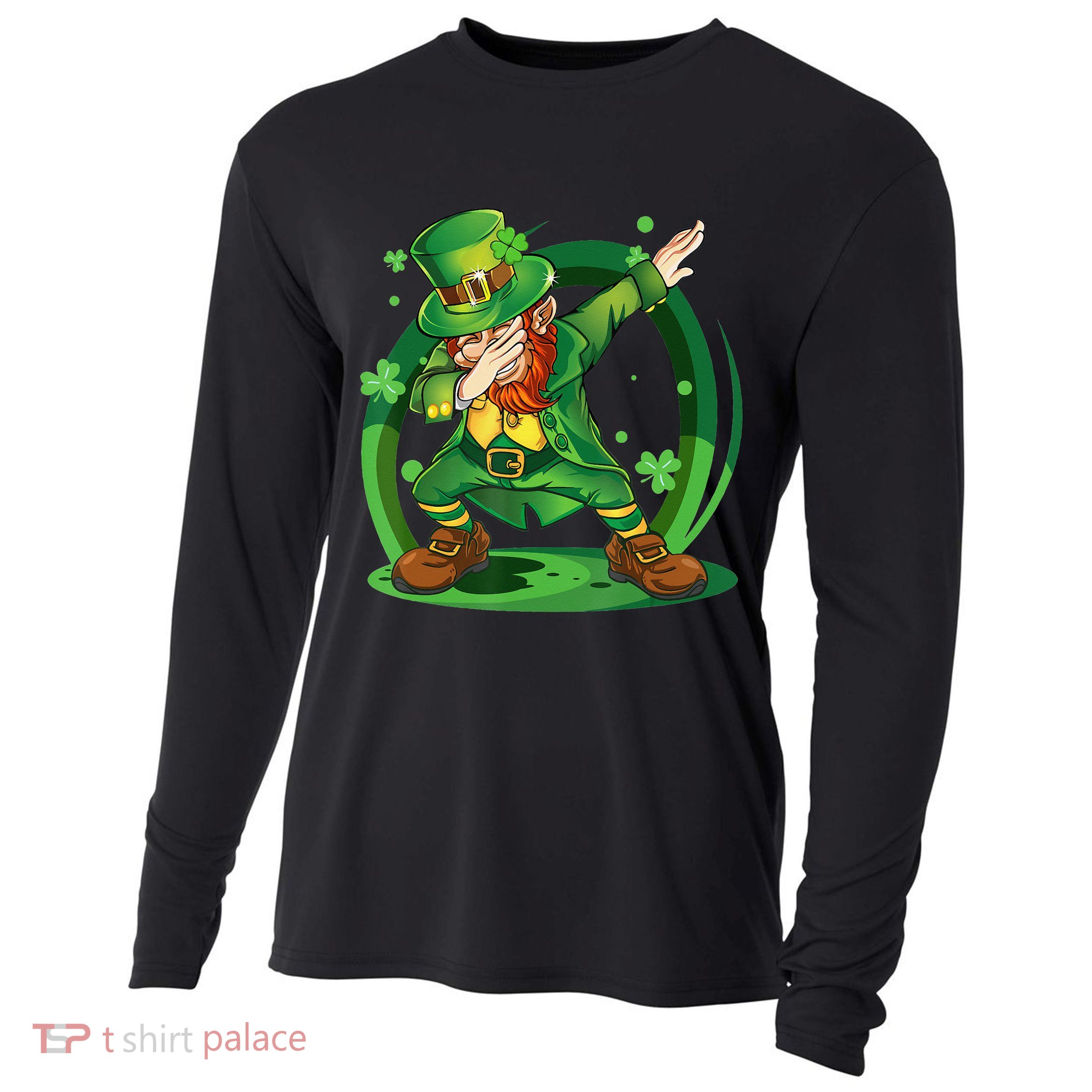 Happy St Patricks Day Dabbing Leprechaun Cooling Performance Long Sleeve Crew