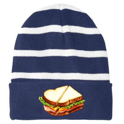 Ham Sandwich Pattern Striped Beanie with Solid Band