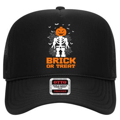 Halloween Skeleton Pumpkin Master Builder Block Building Gifts High Crown Mesh Back Trucker Hat