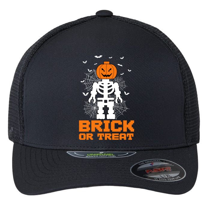 Halloween Skeleton Pumpkin Master Builder Block Building Gifts Flexfit Unipanel Trucker Cap