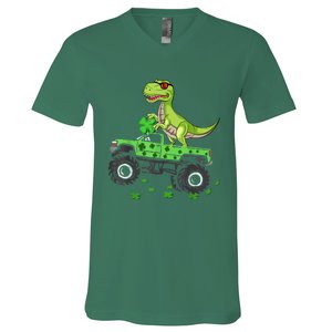 Happy St Patrick's Day boys  Toddler dinosaur Monster turck trex V-Neck T-Shirt