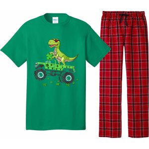 Happy St Patrick's Day boys  Toddler dinosaur Monster turck trex Pajama Set