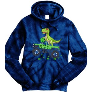 Happy St Patrick's Day boys  Toddler dinosaur Monster turck trex Tie Dye Hoodie