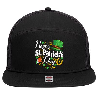 Happy St. Patricks Day Shamrock Irish Saint Patricks Day 7 Panel Mesh Trucker Snapback Hat