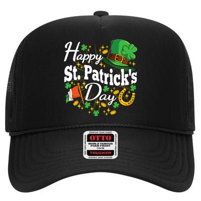 Happy St. Patricks Day Shamrock Irish Saint Patricks Day High Crown Mesh Back Trucker Hat