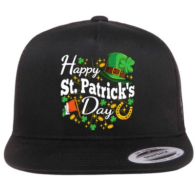 Happy St. Patricks Day Shamrock Irish Saint Patricks Day Flat Bill Trucker Hat