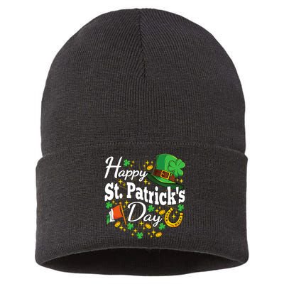 Happy St. Patricks Day Shamrock Irish Saint Patricks Day Sustainable Knit Beanie