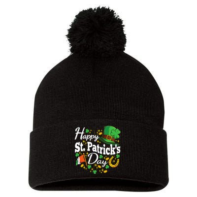 Happy St. Patricks Day Shamrock Irish Saint Patricks Day Pom Pom 12in Knit Beanie