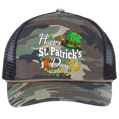 Happy St. Patricks Day Shamrock Irish Saint Patricks Day Retro Rope Trucker Hat Cap