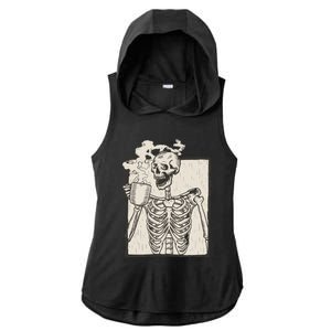 HALLOWEEN SKULL PRINT FLEECE OVERSIZED Ladies PosiCharge Tri-Blend Wicking Draft Hoodie Tank