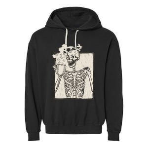 HALLOWEEN SKULL PRINT FLEECE OVERSIZED Garment-Dyed Fleece Hoodie