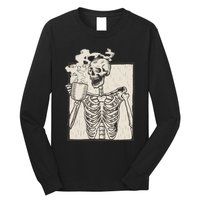 HALLOWEEN SKULL PRINT FLEECE OVERSIZED Long Sleeve Shirt