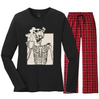 HALLOWEEN SKULL PRINT FLEECE OVERSIZED Women's Long Sleeve Flannel Pajama Set 