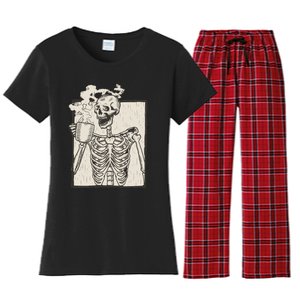 HALLOWEEN SKULL PRINT FLEECE OVERSIZED Women's Flannel Pajama Set