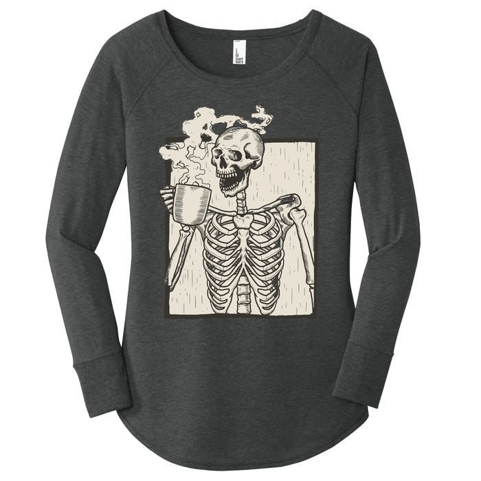 HALLOWEEN SKULL PRINT FLEECE OVERSIZED Women's Perfect Tri Tunic Long Sleeve Shirt