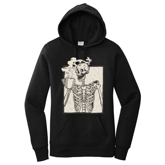 HALLOWEEN SKULL PRINT FLEECE OVERSIZED Women's Pullover Hoodie