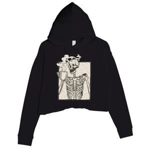 HALLOWEEN SKULL PRINT FLEECE OVERSIZED Crop Fleece Hoodie