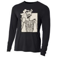 HALLOWEEN SKULL PRINT FLEECE OVERSIZED Cooling Performance Long Sleeve Crew