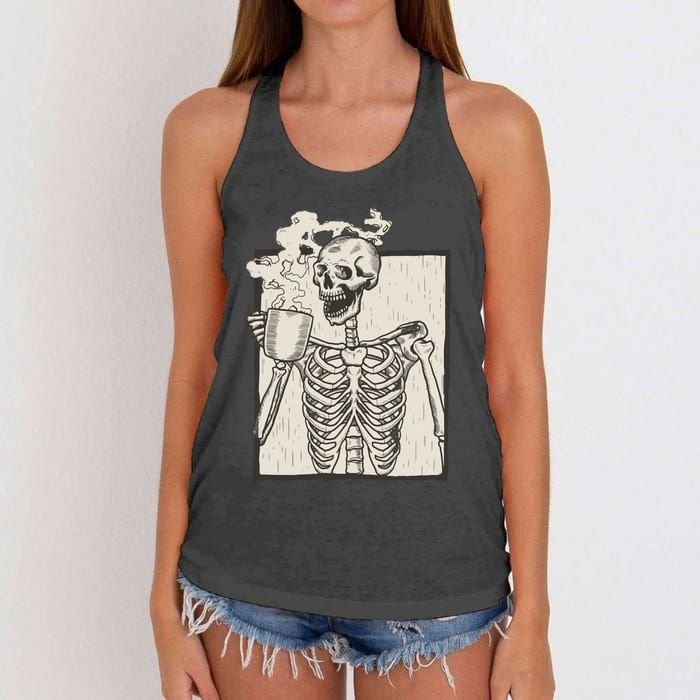 HALLOWEEN SKULL PRINT FLEECE OVERSIZED Women's Knotted Racerback Tank