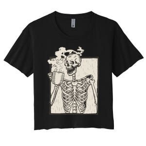 HALLOWEEN SKULL PRINT FLEECE OVERSIZED Women's Crop Top Tee