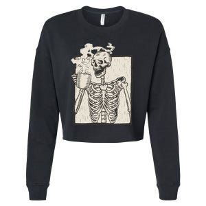 HALLOWEEN SKULL PRINT FLEECE OVERSIZED Cropped Pullover Crew