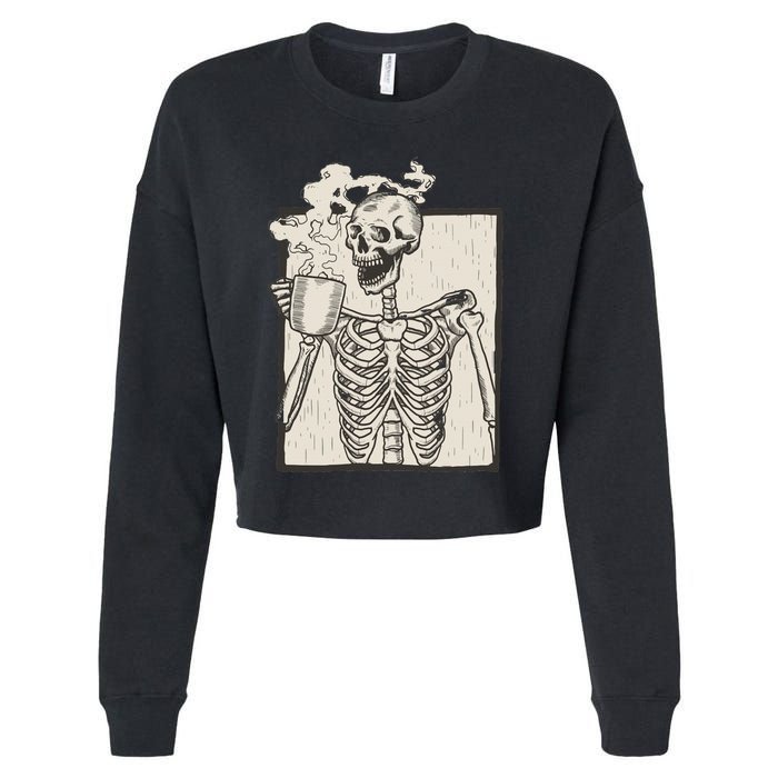 HALLOWEEN SKULL PRINT FLEECE OVERSIZED Cropped Pullover Crew