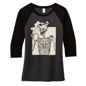 HALLOWEEN SKULL PRINT FLEECE OVERSIZED Women's Tri-Blend 3/4-Sleeve Raglan Shirt