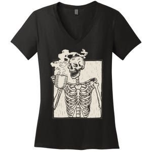 HALLOWEEN SKULL PRINT FLEECE OVERSIZED Women's V-Neck T-Shirt