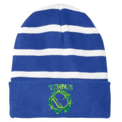 Happy St Patrick's Day Funny Gift Shamrock With Tennis Sport Gift Striped Beanie with Solid Band