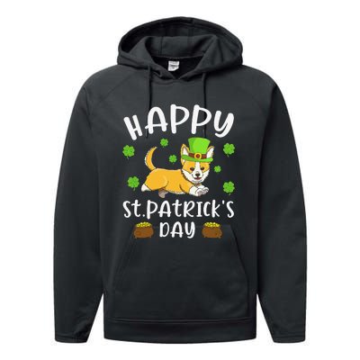 Happy St. Patrick's Day Funy Saint Patricks Corgi Dog Performance Fleece Hoodie