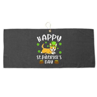 Happy St. Patrick's Day Funy Saint Patricks Corgi Dog Large Microfiber Waffle Golf Towel