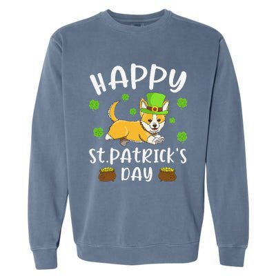 Happy St. Patrick's Day Funy Saint Patricks Corgi Dog Garment-Dyed Sweatshirt