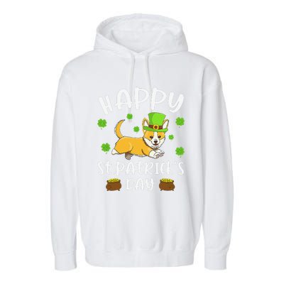 Happy St. Patrick's Day Funy Saint Patricks Corgi Dog Garment-Dyed Fleece Hoodie