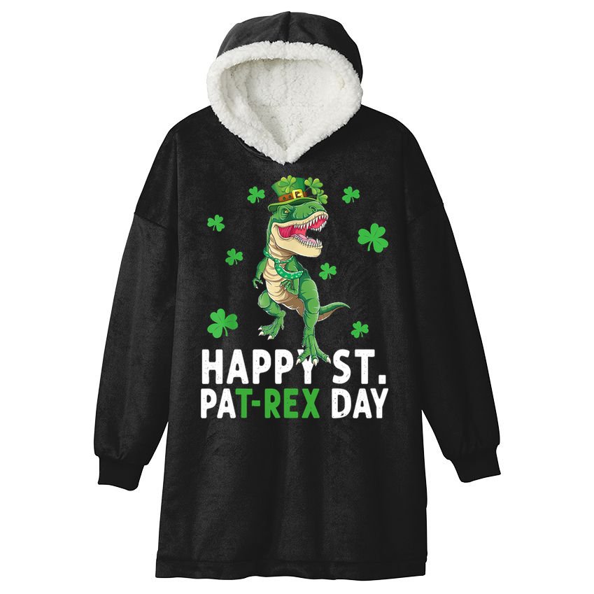 Happy St Patrick's Day T Rex Hooded Wearable Blanket