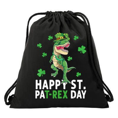 Happy St Patrick's Day T Rex Drawstring Bag