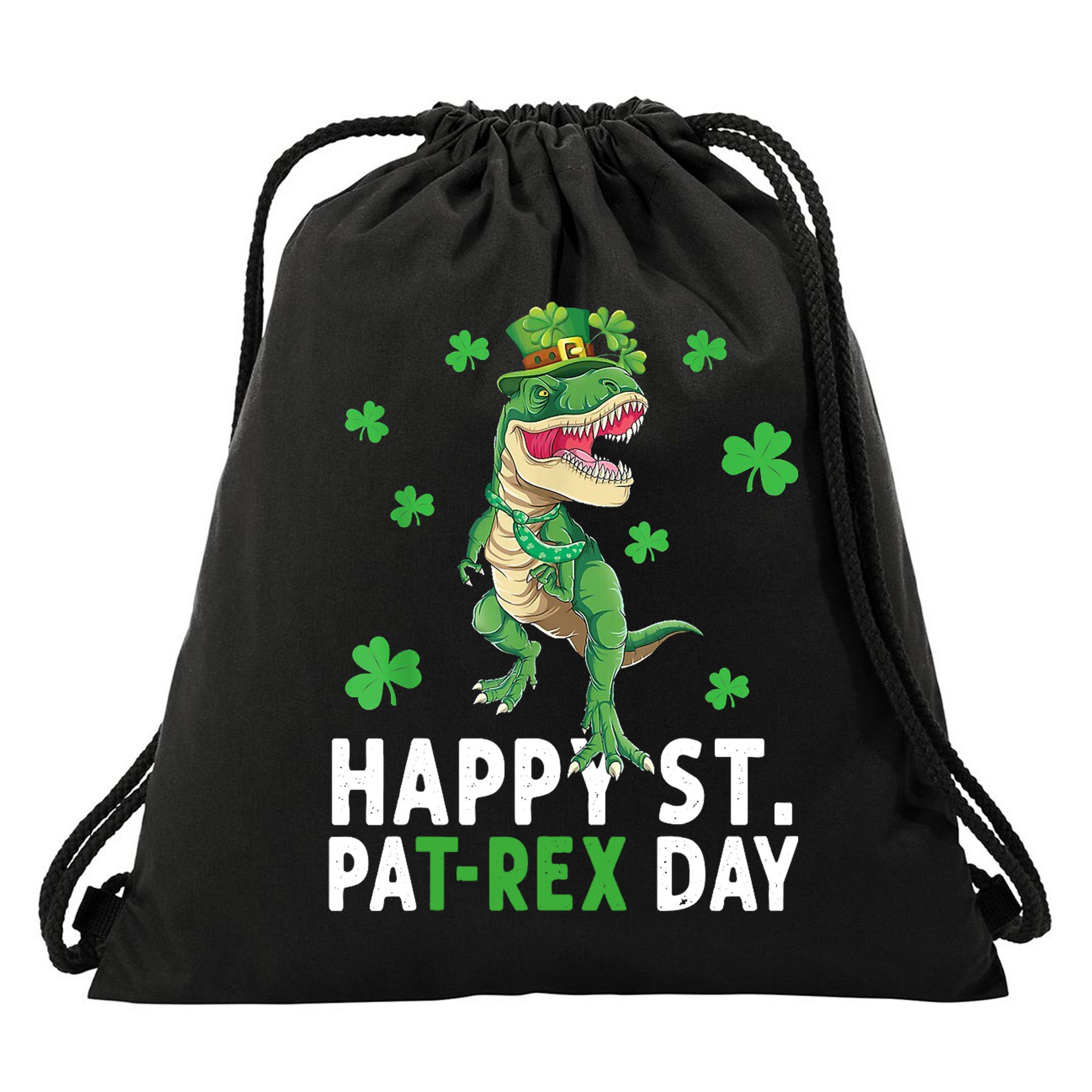 Happy St Patrick's Day T Rex Drawstring Bag