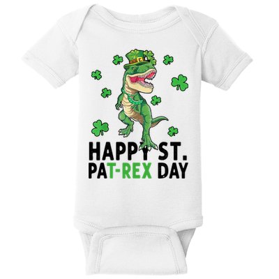 Happy St Patrick's Day T Rex Baby Bodysuit